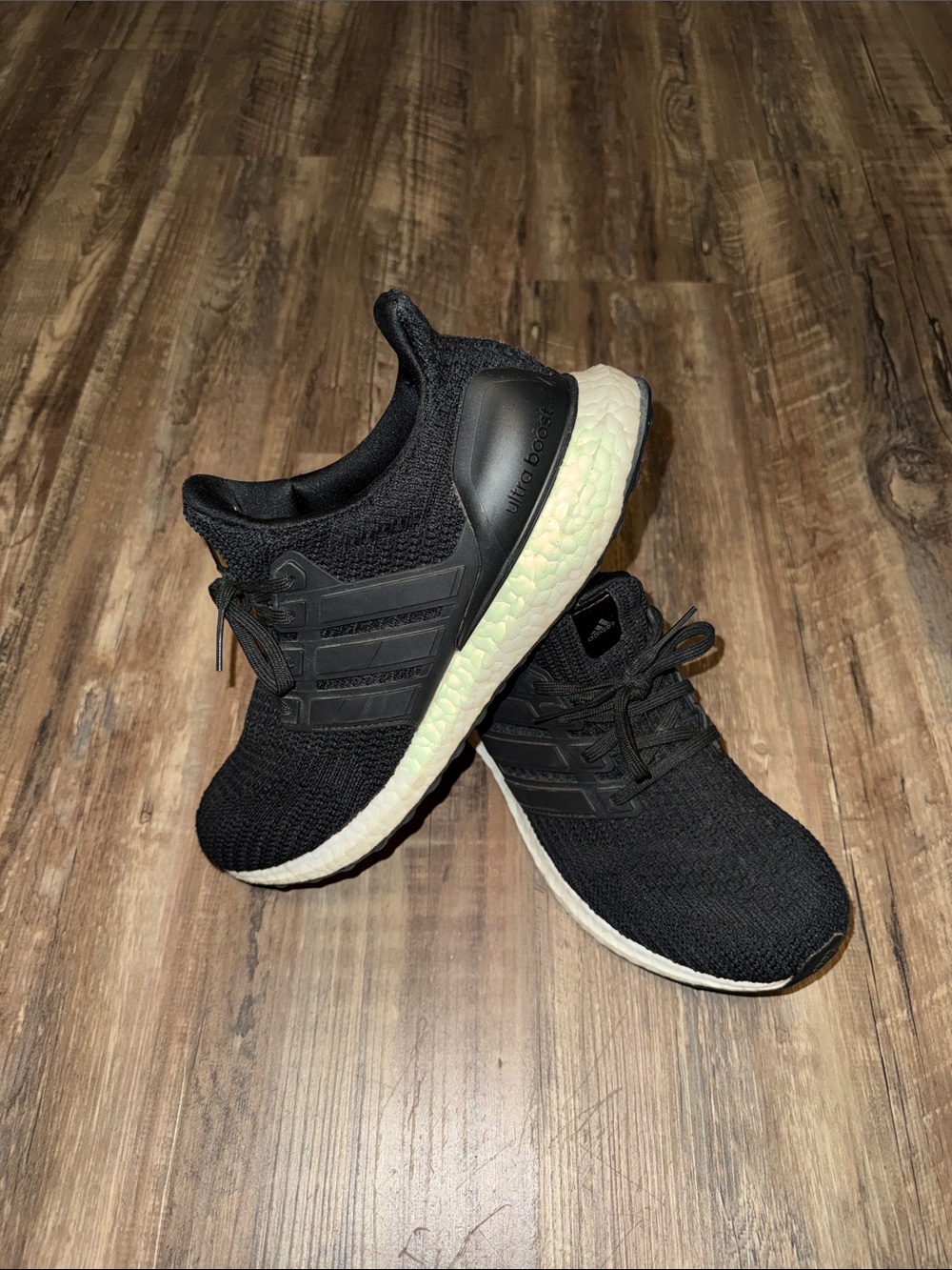 adidas Black Knit Running Shoes with Off-White Boost Midsole